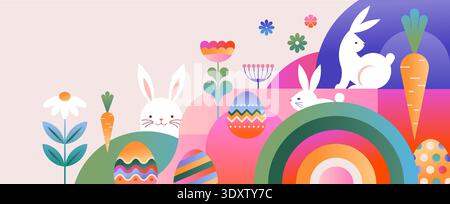 Happy Easter geometrischer Hintergrund. Farbenfrohe Ostereierkarte und Bannerdesign Stock Vektor