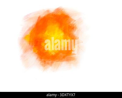 Gelb-oranger Acrylpinsel auf weißem strukturiertem Aquarellpapier. Stockfoto