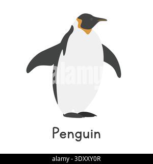 Illustration des Pinguinvektors. Niedlicher Kaiser-Pinguin oder Königspinguin-Karikatur-Clipart, Tier im flachen Stil. Meerestiere, Unterwassertiere Stock Vektor