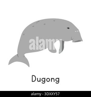 Dugong-Vektor-Illustration. Niedliches Dugong oder Seekuh Cartoon Clipart, Tier im flachen Stil. Meerestiere, Unterwassertiere, Meerestiere Stock Vektor