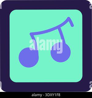 Blauer und türkisfarbener „AI Technology Doodle Outline“-Aufkleber mit Musikelement. Helles Flaches Symbol Stock Vektor