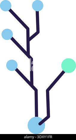 Blauer und türkisfarbener AI Technology Doodle Outline-Aufkleber mit Nano-Chip. Helles Flaches Symbol Stock Vektor