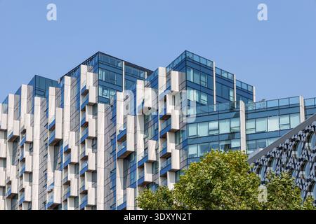 Moderne Glasfassade mit abstrakter Geometrie Stockfoto