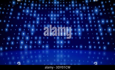Blinkende Hintergrund-LED-Wandleuchten auf der Bühne. Blaues Cyan leuchtende Punkte abstrakter Hintergrund. Abstrakter Hintergrund im technischen Stil. Helle flackernde Bühnenlichter Stock Vektor
