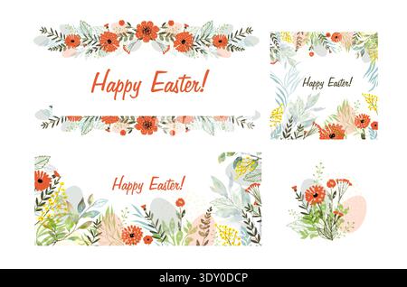 Ein Satz wunderschöner Osterkarten. Frohe Ostern. Handgezeichnet. Nicht AI, Vektorillustration Stock Vektor