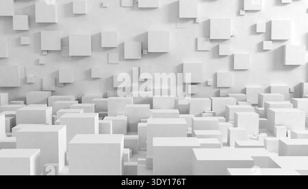 Abstrakter 3D-Hintergrund aus weißen Würfeln Stockfoto