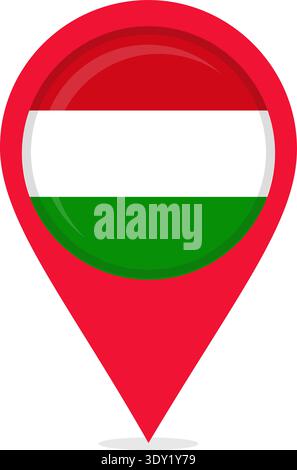 Kartenstandort Pin mit Nationalflagge Ungarns. Stock Vektor