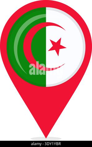 Kartenstandort Pin mit algerischer Flagge. Stock Vektor
