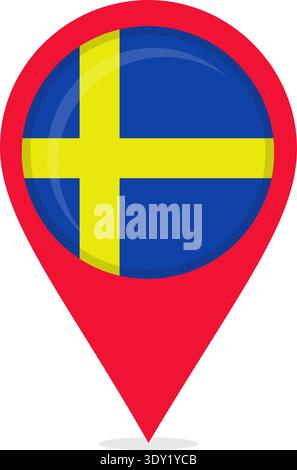 Pin für Kartenstandorte, die die Nationalflagge Schwedens enthält. Stock Vektor