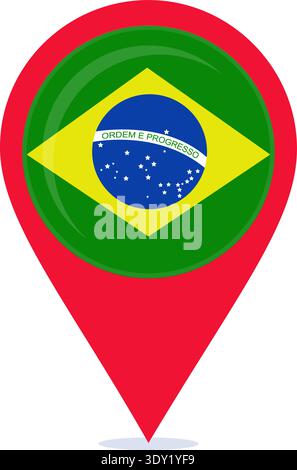Kartenstandort Pin mit brasilianischer Nationalflagge. Stock Vektor