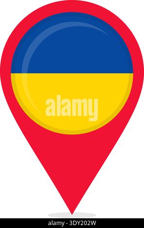 Kartenstandort Pin mit Nationalflagge der Ukraine. Stock Vektor