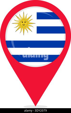 Kartenstandort Pin mit Nationalflagge von Uruguay. Stock Vektor