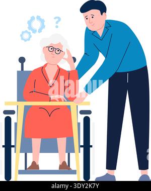 Alzheimer-Patienten-Support. Mann hilft älteren Frauen Stock Vektor