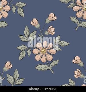 Niedliches nahtloses Blumenmuster. Blume Vektor Illustration Hintergrund. Drucken Sie in rustikalem Vintage-Stil, Textil oder Tapeten. Stock Vektor