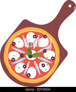 Marinara-Pizza mit Sardellen. Farbsymbol für Lebensmittel Stock Vektor