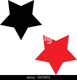 Das Bild zeigt zwei Sterne, einen schwarzen und einen roten, diagonal auf weißem Hintergrund. Der schwarze Stern befindet sich oben links Stock Vektor