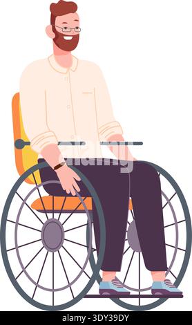 Verwundeter Mann im Rollstuhl. Medizinischer Patient oder behinderte Person isoliert auf weißem Hintergrund Stock Vektor