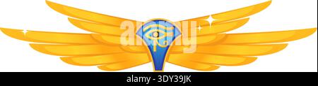 Goldene Flügel mit alten ägyptischen Zeichen Spiel Dekoration isoliert auf weißem Hintergrund Stock Vektor