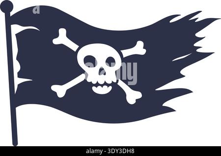 Die Piratenfahne mit dem Todessymbol schwenken. Böse Emblem isoliert auf weißem Hintergrund Stock Vektor