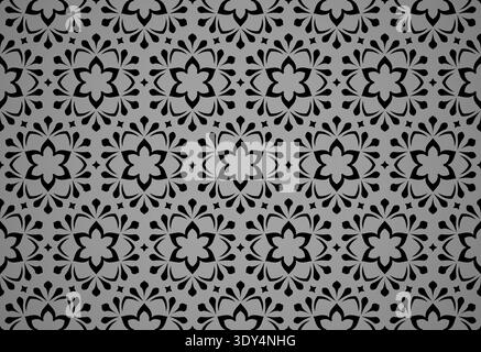 Geometrisches Blumenmuster. Nahtloser Vektorhintergrund. Schwarzes Ornament. Verzierung für Stoff, Tapete, Verpackung, Dekorationsdruck Stock Vektor