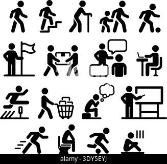 Menschliche Aktivität Piktogramm Symbol Set People Action Silhouette Vektor Illustration Stock Vektor