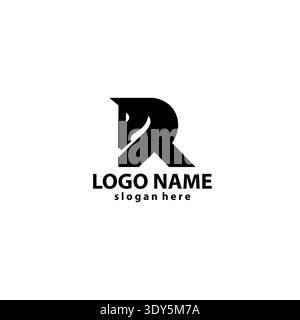 Schwarzes Logo mit dem Buchstaben R für den Pferdekopf. Initialen Zeilenbuchstabe R Pferdekopf-Logo-Design Stock Vektor