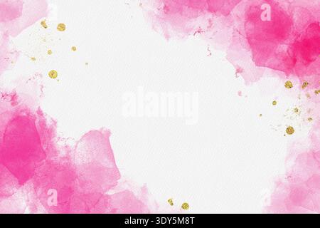 Abstrakter rosafarbener Aquarellhintergrund mit goldenen Akzenten, weiche pastellfarbene Textur, elegantes künstlerisches Design Stockfoto