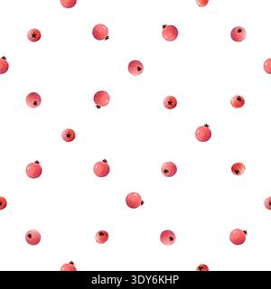 Nahtloses Muster mit roter Beere in Aquarellfarben. Handgezeichneter einfacher Hintergrund mit kleinen Waldbeeren für Stoff, Geschenkverpackung oder Verpackung. Stockfoto