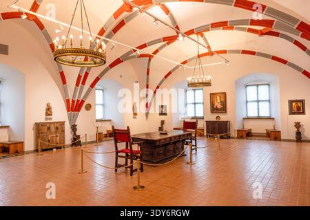 Die gotische Vorkammer zeigt eine reiche Geschichte des Palastes der Großherzöge von Litauen in Vilnius, Litauen Stockfoto
