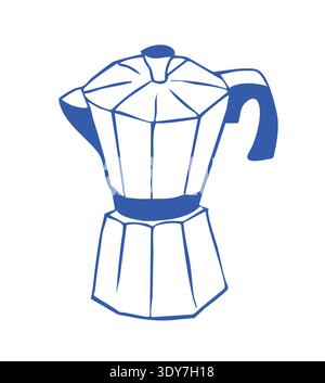 Skurrile Doodle mit Kaffeekanne. Handgezeichnete Skizze für das Morgenessen Stock Vektor