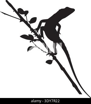 Eidechse auf Zweig Silhouette Vektor - Reptilien Wildlife Symbol Stock Vektor