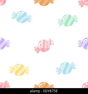 Süßes Pastell Bonbon nahtlose Muster Vektor. Bezaubernder, wiederholbarer Hintergrund für Textilien, Geschenkpapier, Tapeten und Kinderzimmer-Dekor. Perfekt für Cand Stock Vektor