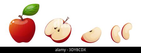 Vektorset aus rotem Apfel und geschnittenem Apfel Stock Vektor