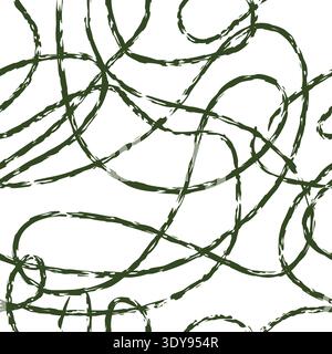 Nahtloses schwarzes weißes Muster mit Schlaufen, die wirbelnde Linien erzeugen. Vektorstift oder Kreide Hand gezeichneter Hintergrund mit durchgehender Linie. Stilvolles Textilmaterial Stock Vektor
