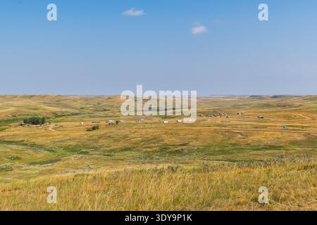 Fire Mountain, SK KANADA - 6. August 2024: Weitläufiger Blick auf den Rock Creek Campground im East Block of Grasslands National Park Stockfoto