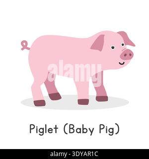 Ferkel (Babyschwein) Vektorillustration. Niedliches pinkfarbenes Ferkel-Comic-Clipart, Tier im flachen Stil. Nutztierkonzept, ländliche Landwirtschaft Stock Vektor