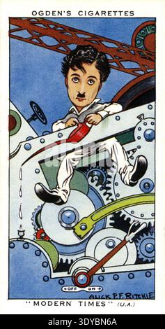 Ogden's Zigarettenkarte mit CHARLIE CHAPLIN in MODERN TIMES 1936 Regisseur CHARLES CHAPLIN Autor CHARLES CHAPLIN Musik CHARLES CHAPLIN Charles CHAPLIN Productions / United Artists Stockfoto