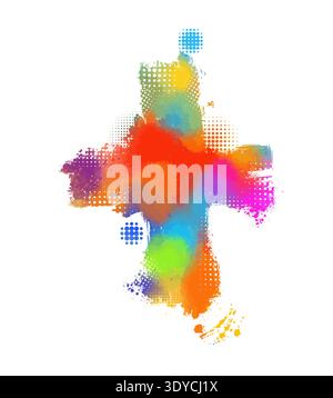 Farbiges Kreuz. Kreuz aus Regenbogenblots. Frohe ostern. Handgezeichnet. Nicht AI, Vektordarstellung Stock Vektor