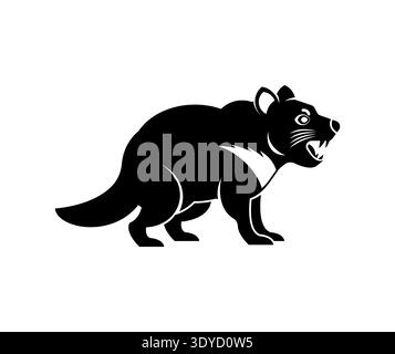 Der tasmanische Teufel in einer wandelnden Pose. Minimalistisches Tiersymbol, das die einzigartige australische Inselfauna darstellt. Flacher Vektor auf weiß. Stock Vektor