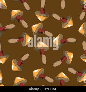 Nahtloses Muster mit Pilzen. Handgezeichnete Vektorgrafik. Veganes Menü. Giftige und essbare Pilze. Pilzernte im Herbst, Waldpflanze Stock Vektor
