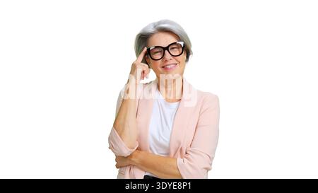 Geschäftsfrau mit Brille, die eine Idee hat Stockfoto