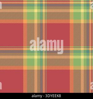 Tracery-Vektor-Plaid-Textil, robuster nahtloser Schottenmuster. Hintergrund mit weicher Textur in der Farbpalette Rot und Grün. Stock Vektor