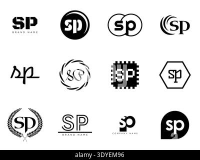 SP-Logo-Firmenvorlage. Buchstaben s und p Logo. Setzen Sie mit Designelementen verschiedene klassische Serifenschriftarten und modernen, auffälligen Text. Anfängliche Schriftart Stock Vektor