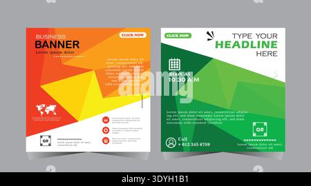 Banner für digitales Business Marketing für Post-Vorlagen in sozialen Medien, Design für Business Webinar-Vorlagen für Marketing, Design für orangefarbene und grüne Post-Designs, Stock Vektor