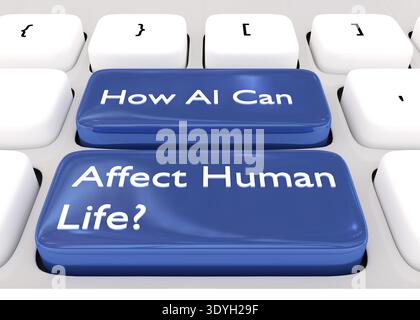 3D-Illustration des Skripts wie kann KI das menschliche Leben beeinflussen? Stockfoto