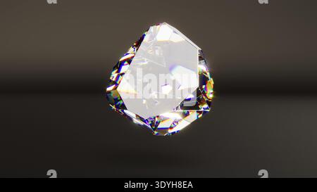 Zauberkristall Diamantstein auf schwarzem BG 3D-Rendering Stockfoto