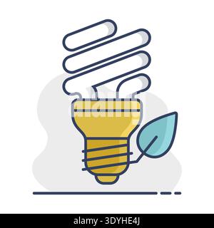Minimalistisches Symbol für Energiesparlampen mit Blatt, geeignet für umweltfreundliche Elektrizität und Design-Konzepte für nachhaltige Technologien Stock Vektor