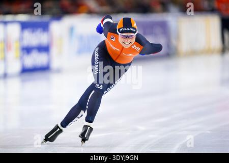 HEERENVEEN, NIEDERLANDE - 8. MÄRZ: Marijke Groenewoud aus den Niederlanden während der ISU Speed Skating Weltmeisterschaft im Thialf am 8. März 2026 in Heerenveen, Niederlande (Foto: Andre Weening/Orange Pictures) Stockfoto