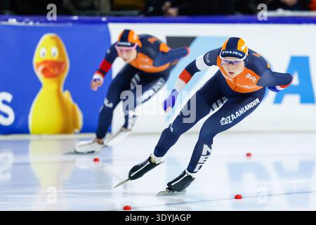 Marijke Groenewoud aus den Niederlanden trat 1500 am 4. Tag der ISU Speed Skating World Championships 2026 in Thialf am 8. März 2026 in Heerenveen an. (Foto: Marcel ter Bals/MTB-Photo/Alamy Live News) Stockfoto