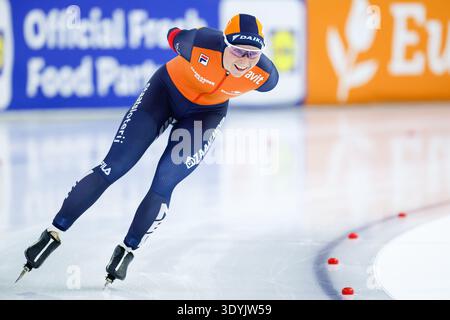 Marijke Groenewoud aus den Niederlanden trat 5000 am 4. Tag der ISU Speed Skating World Championships 2026 in Thialf am 8. März 2026 in Heerenveen an. (Foto: Marcel ter Bals/MTB-Photo/Alamy Live News) Stockfoto
